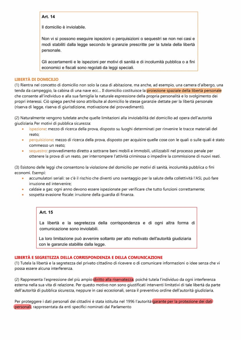 I TITOLO DELLA COSTITUZIONE
ARTICOLI 13-28: RAPPORTI CIVILI
La Costituzione garantisce il rispetto dei diritti e delle libertà fondamentali,
