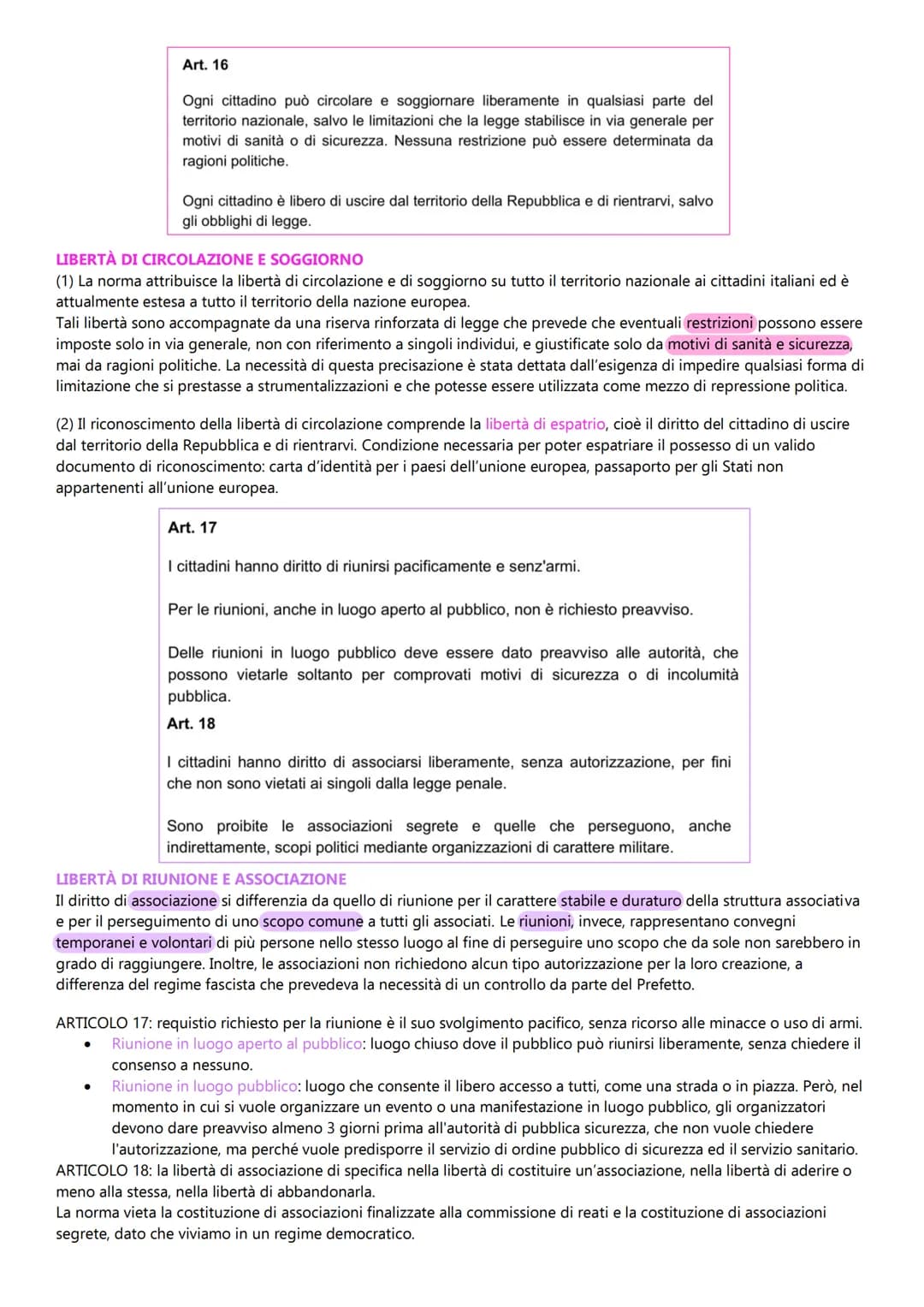 I TITOLO DELLA COSTITUZIONE
ARTICOLI 13-28: RAPPORTI CIVILI
La Costituzione garantisce il rispetto dei diritti e delle libertà fondamentali,