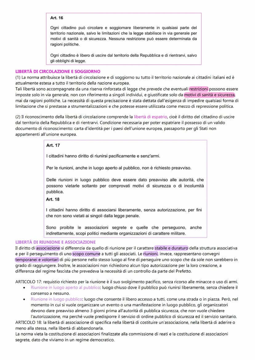 I TITOLO DELLA COSTITUZIONE
ARTICOLI 13-28: RAPPORTI CIVILI
La Costituzione garantisce il rispetto dei diritti e delle libertà fondamentali,