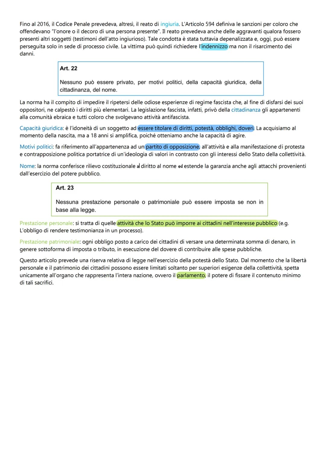 I TITOLO DELLA COSTITUZIONE
ARTICOLI 13-28: RAPPORTI CIVILI
La Costituzione garantisce il rispetto dei diritti e delle libertà fondamentali,