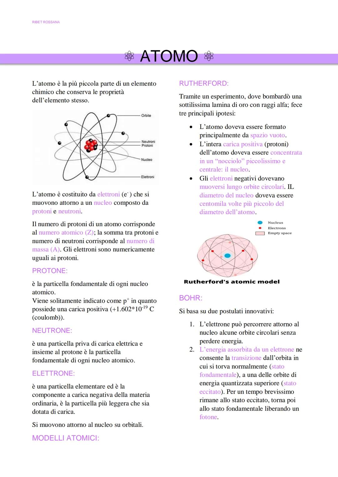 RIBET ROSSANA
*ATOMO
L'atomo è la più piccola parte di un elemento
chimico che conserva le proprietà
dell'elemento stesso.
Orbite
Neutroni
9