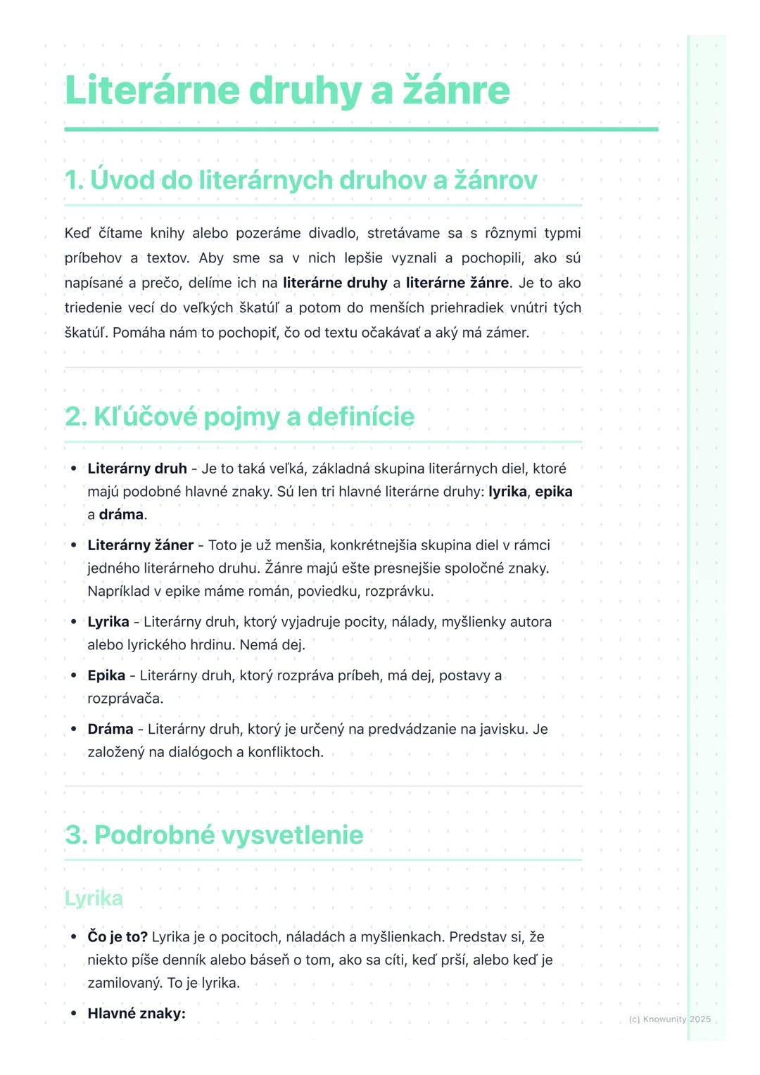 # Literárne druhy a žánre

1. Úvod do literárnych druhov a žánrov

Keď čítame knihy alebo pozeráme divadlo, stretávame sa s rôznymi typmi
pr