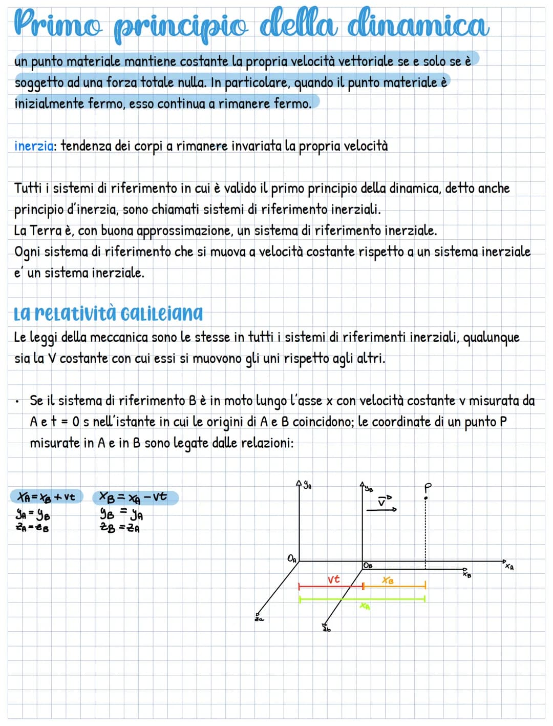 Primo principio della dinamica
un punto materiale mantiene costante la propria velocità vettoriale se e solo se è
soggetto ad una forza tota