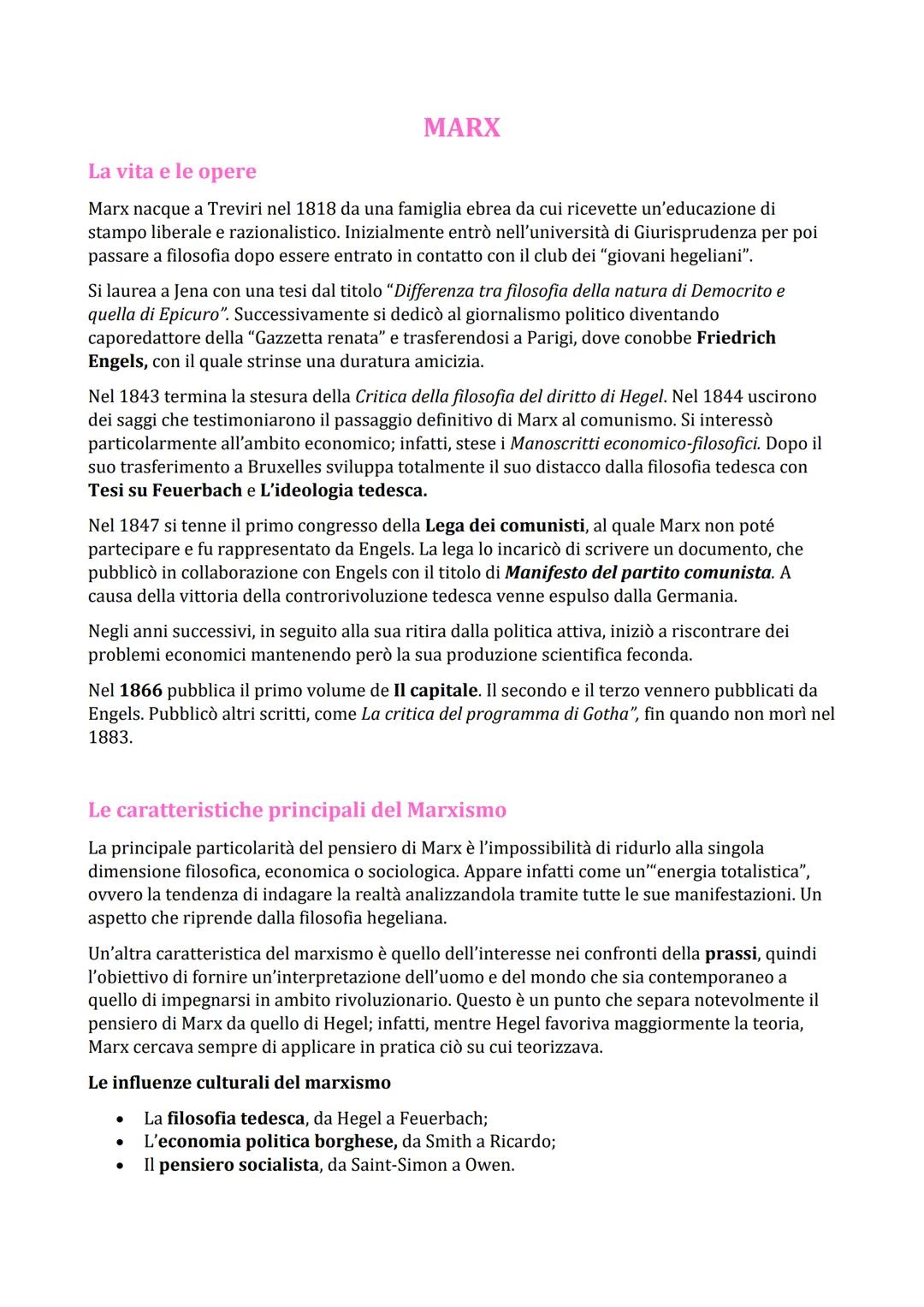 MARX

La vita e le opere

Marx nacque a Treviri nel 1818 da una famiglia ebrea da cui ricevette un'educazione di
stampo liberale e razionali