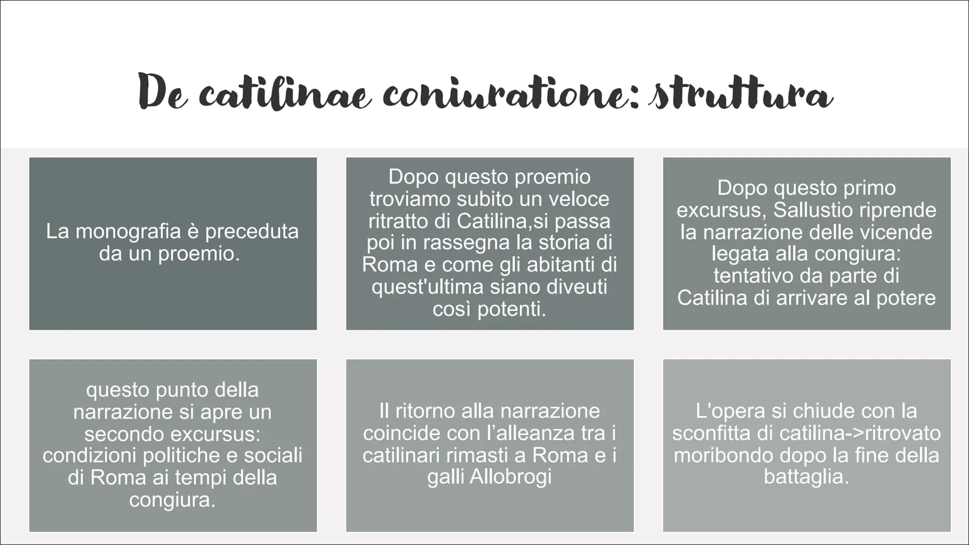 Sallustio
●
●
►
●
•
•
·
•
●
•
● 01
Sallustio è il pater della
storiografia latina perché prima
di lui esisteva solamente la
storiografia ann