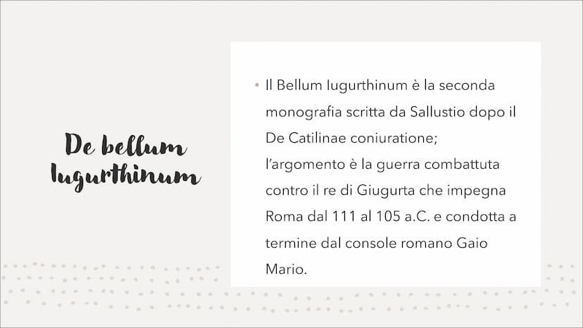 Sallustio
●
●
►
●
•
•
·
•
●
•
● 01
Sallustio è il pater della
storiografia latina perché prima
di lui esisteva solamente la
storiografia ann