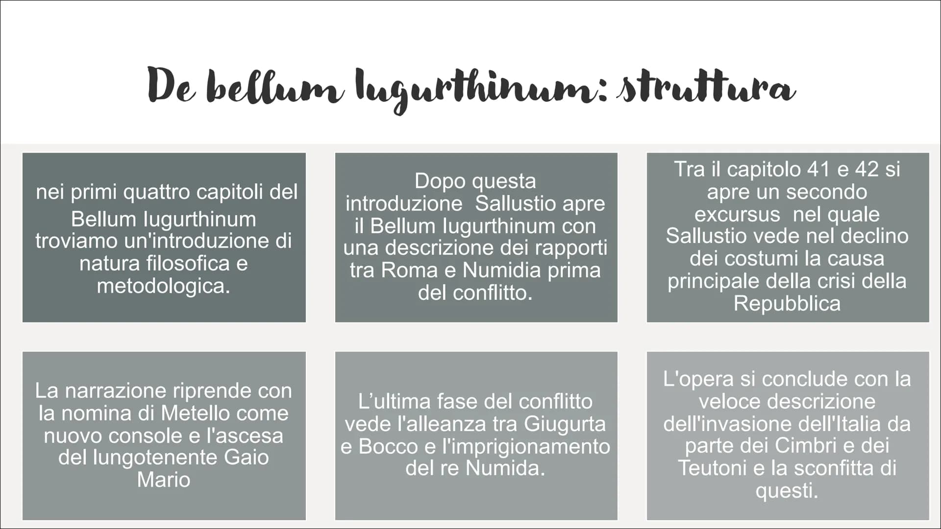 Sallustio
●
●
►
●
•
•
·
•
●
•
● 01
Sallustio è il pater della
storiografia latina perché prima
di lui esisteva solamente la
storiografia ann