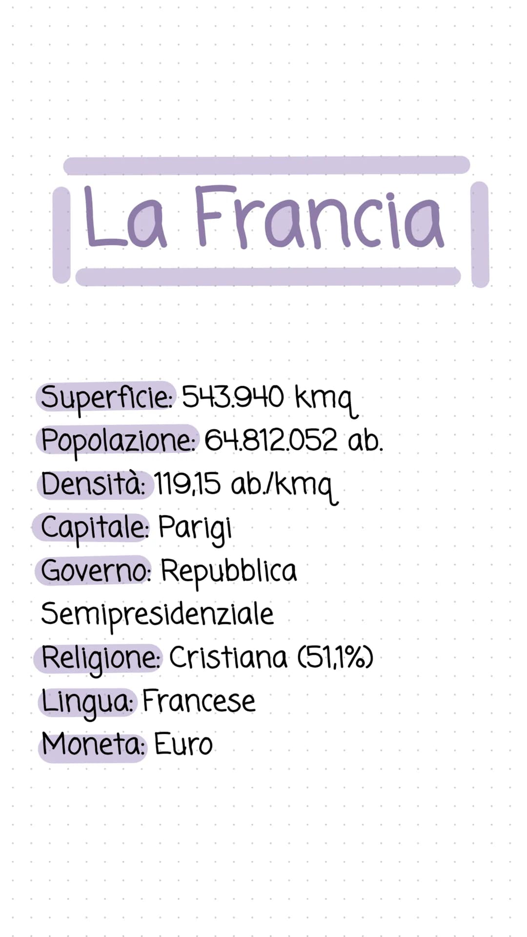 La Francia
Superficie: 543.940 kmq
Popolazione: 64.812.052 ab.
Densità: 119,15 ab./kmq
Capitale: Parigi
Governo: Repubblica
Semipresidenzial