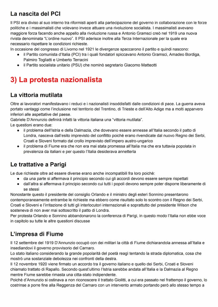 L'ITALIA DAL DOPOGUERRA AL
FASCISMO
1) La crisi del dopoguerra
L'economia postbellica
Alla fine della guerra l'Italia dovette affrontare num