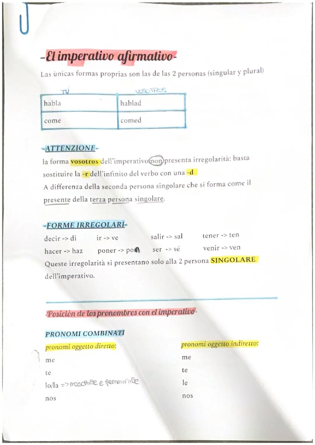 -El imperativo afirmativo-

Las únicas formas proprias son las de las 2 personas (singular y plural)

| TU      | VOSOTROS |
| ----------- |