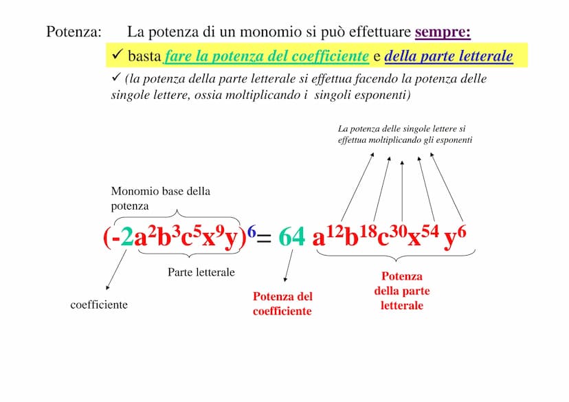 ALGEBRA
Monomio: un'espressione algebrica dove non figurano
operazioni (e non segni) di addizione (+) o
sottrazione(-); figurano solo moltip