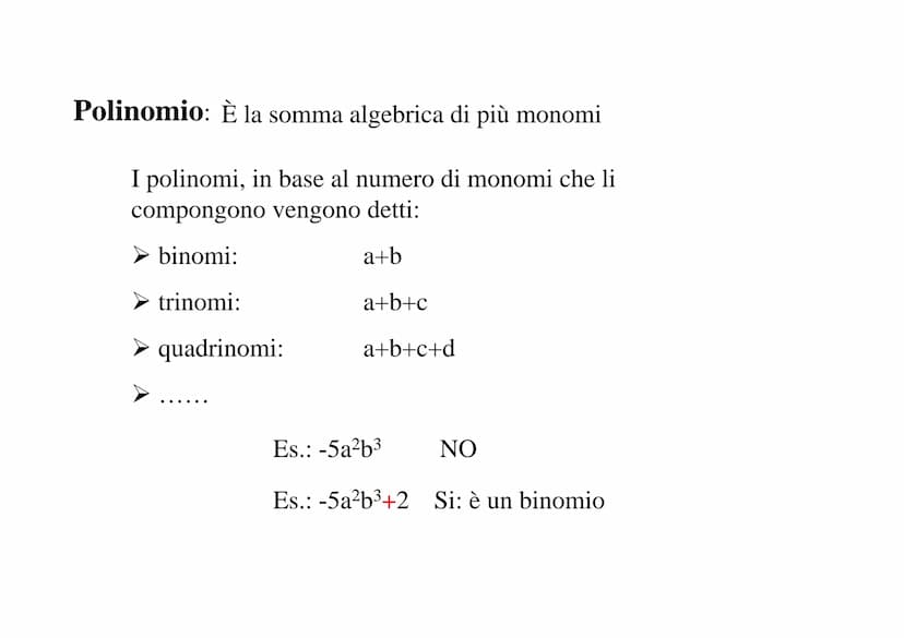 ALGEBRA
Monomio: un'espressione algebrica dove non figurano
operazioni (e non segni) di addizione (+) o
sottrazione(-); figurano solo moltip