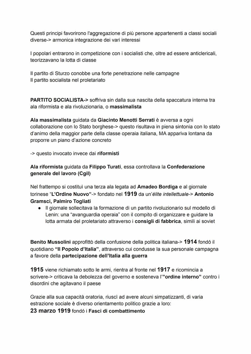 ITALIA DAL DOPOGUERRA AL FASCISMO
1. Le trasformazioni politiche del dopoguerra
Nel difficile clima del dopoguerrai partiti politici avrebbe
