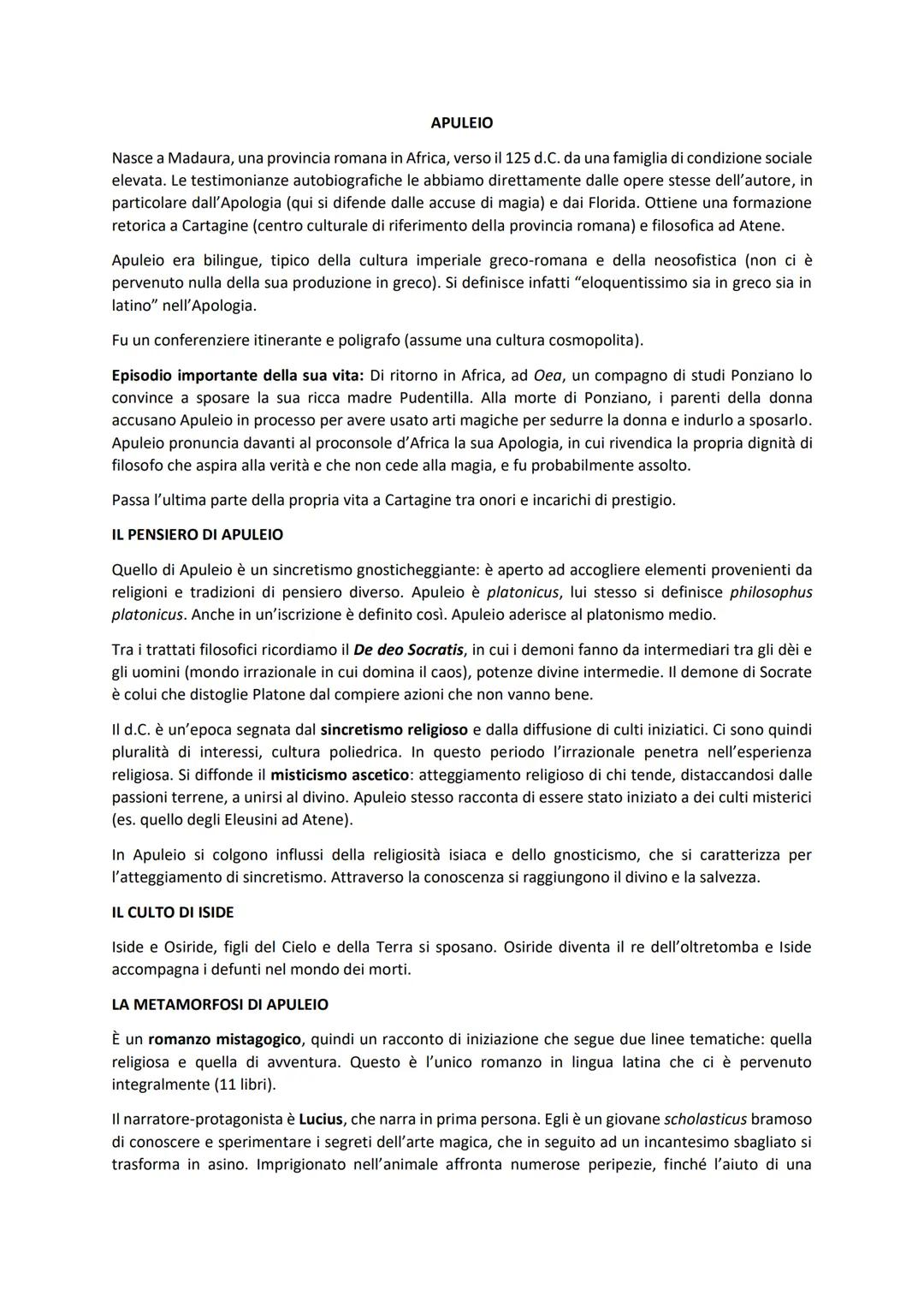 # APULEIO

Nasce a Madaura, una provincia romana in Africa, verso il 125 d.C. da una famiglia di condizione sociale
elevata. Le testimonianz