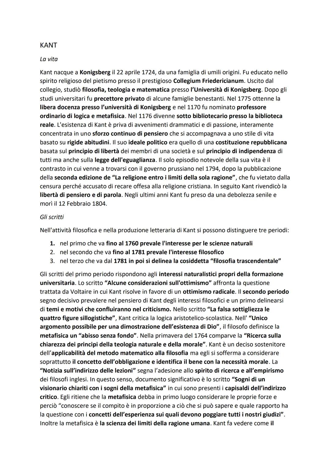 KANT
La vita
Kant nacque a Konigsberg il 22 aprile 1724, da una famiglia di umili origini. Fu educato nello
spirito religioso del pietismo p