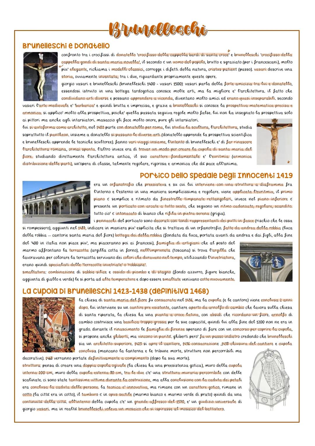 Brunelleschi
nasce e muore a firenze 1377-1446, ma fa molti viaggi di aggiornamento a roma, si era formato come scultore, ma venne 'bocciato