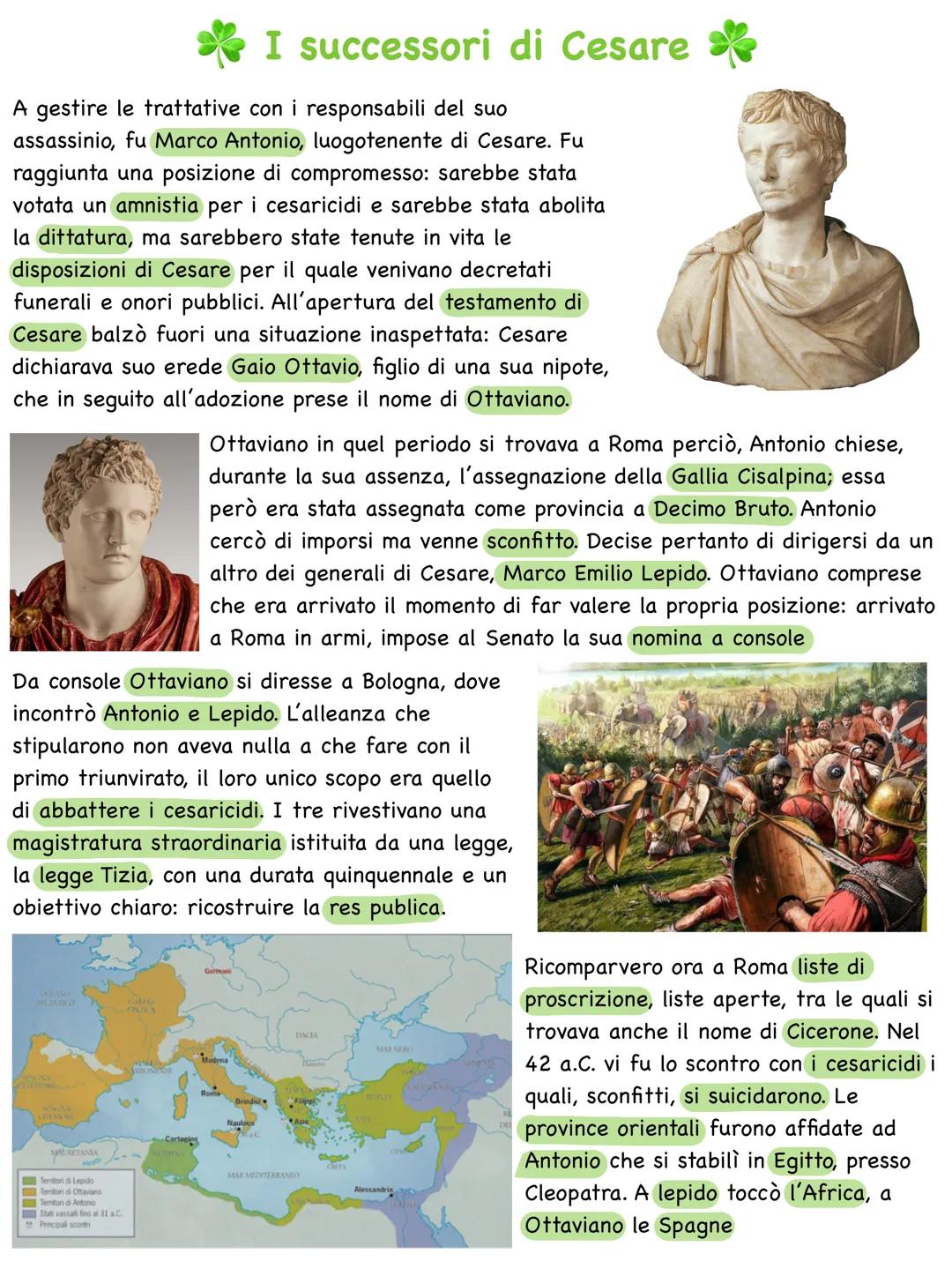 # I successori di Cesare

A gestire le trattative con i responsabili del suo
assassinio, fu Marco Antonio, luogotenente di Cesare. Fu
raggiu