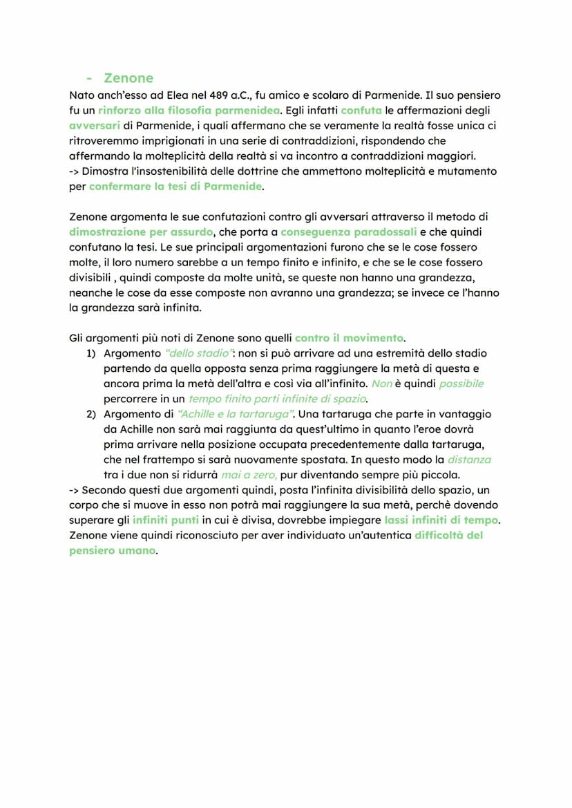 FILOSOFIA
Parmenide
Nato ad Elea, visse tra il 550 e il 450 a.C. ed espose il suo pensiero nell'opera Sulla
Natura. I toni ispirati e oracol