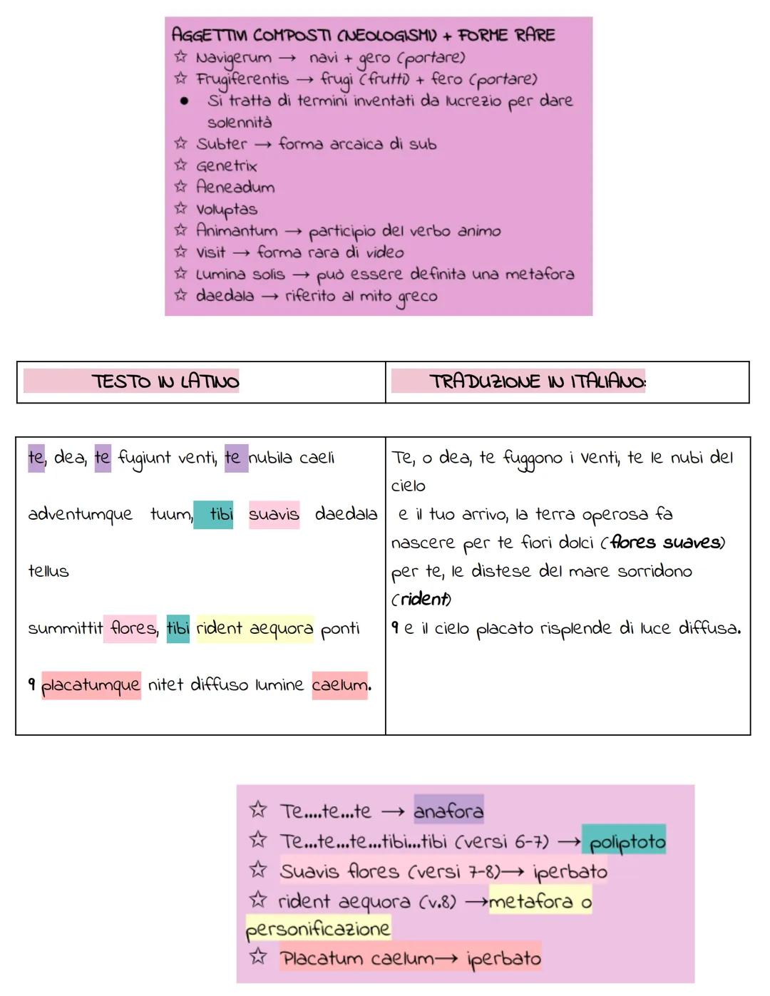 TESTO IN LATINO
voluptas,
quae
1 Aeneadum genetrix, hominum divomque 10 Madre degli Eneadi (Romani), o piacere
degli uomini
divina venere, t