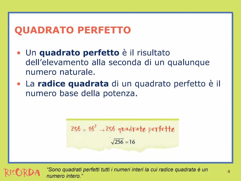 RICORDA
Estrazione di radice Estrazione di radice
• La radice n-esima di un numero è l'operazione
inversa dell'elevamento a potenza con espo