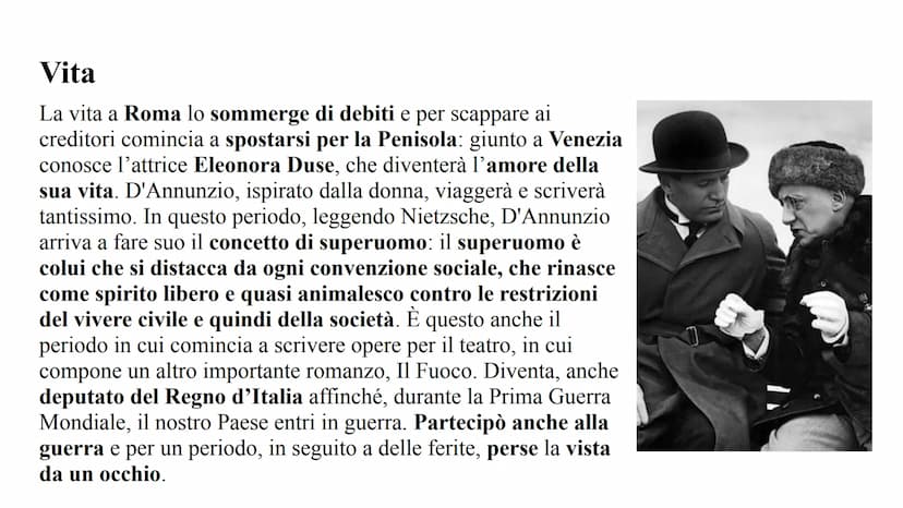 Gabriele d'Annunzio Biografia
Gabriele d'Annunzio nacque a Pescara Vecchia, il 12 marzo 1863
da una famiglia borghese benestante. Fu il terz