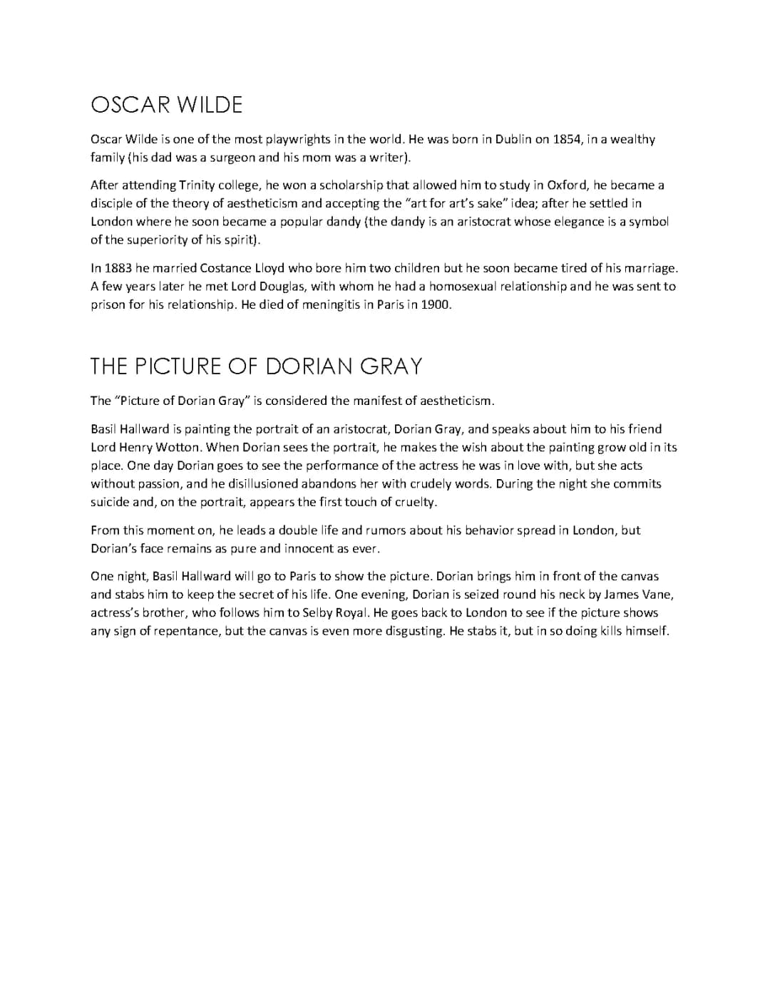 Easy Oscar Wilde Summary and Biography for Students