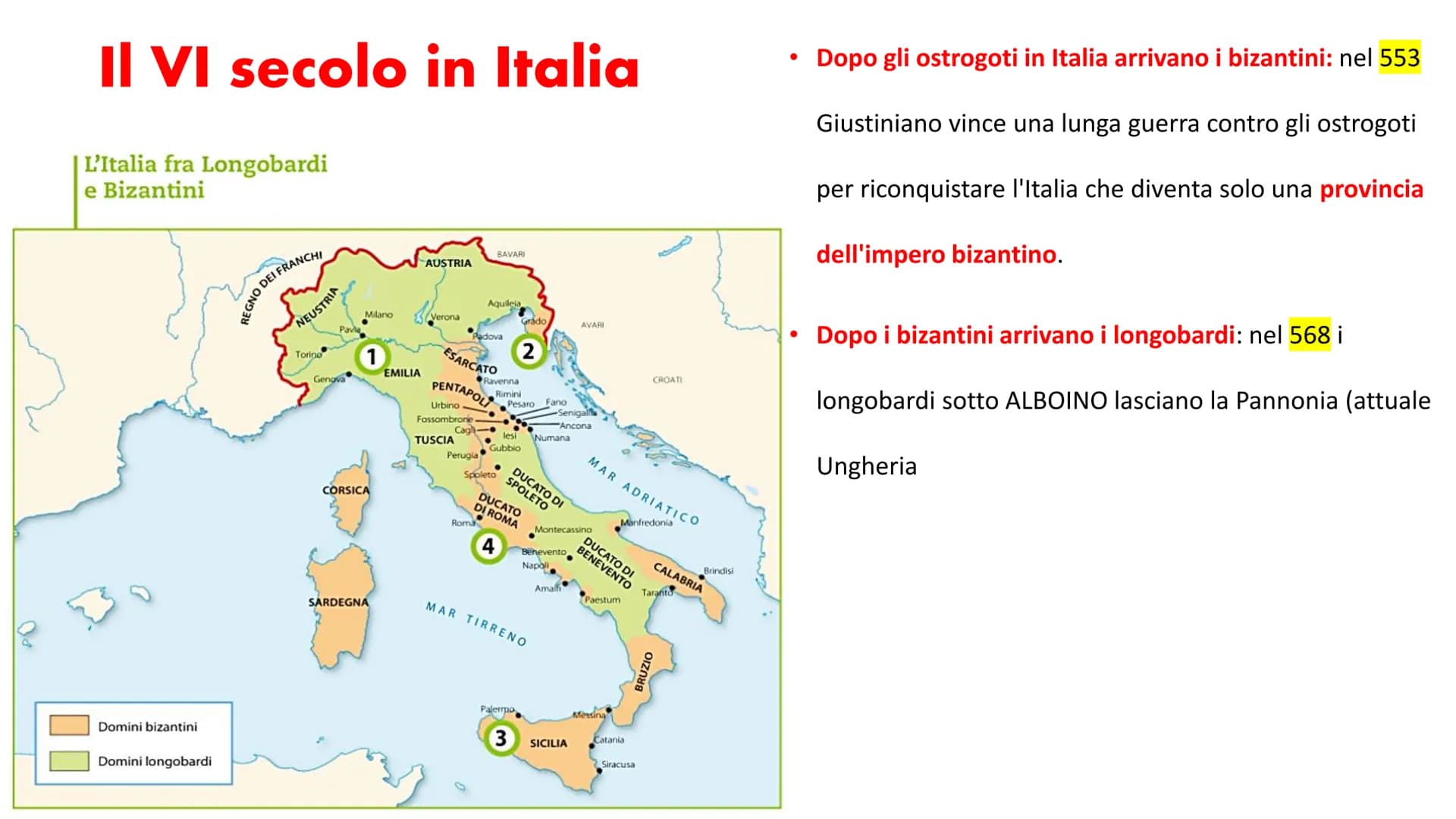 LONGOBARDI Il VI secolo in Italia
L'Italia fra Longobardi
e Bizantini
Domini bizantini
Domini longobardi
REGNO DEI FRANCHI
NEUSTRIA
Torino
P