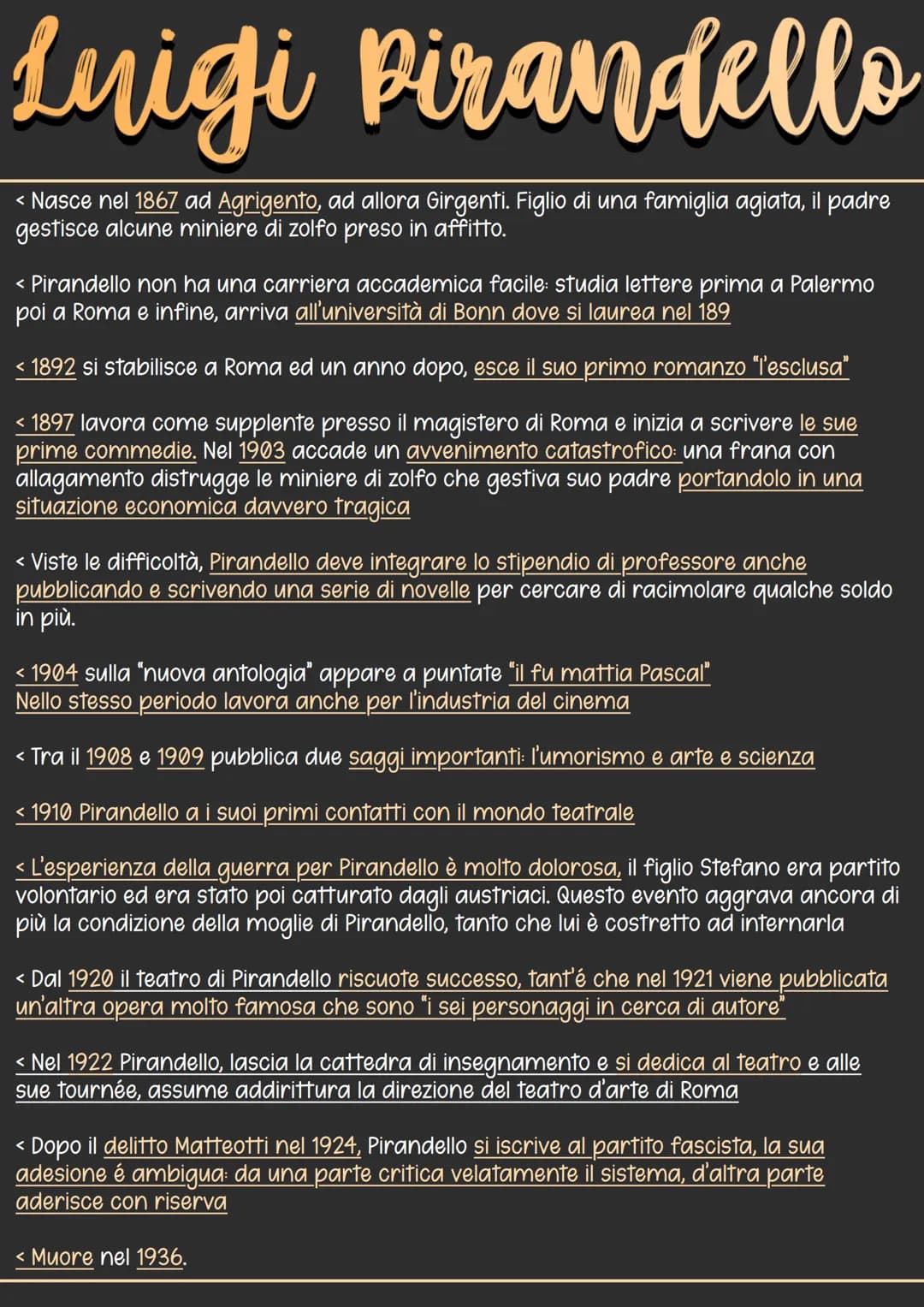 Luigi Pirandello
< Nasce nel 1867 ad Agrigento, ad allora Girgenti. Figlio di una famiglia agiata, il padre
gestisce alcune miniere di zolfo