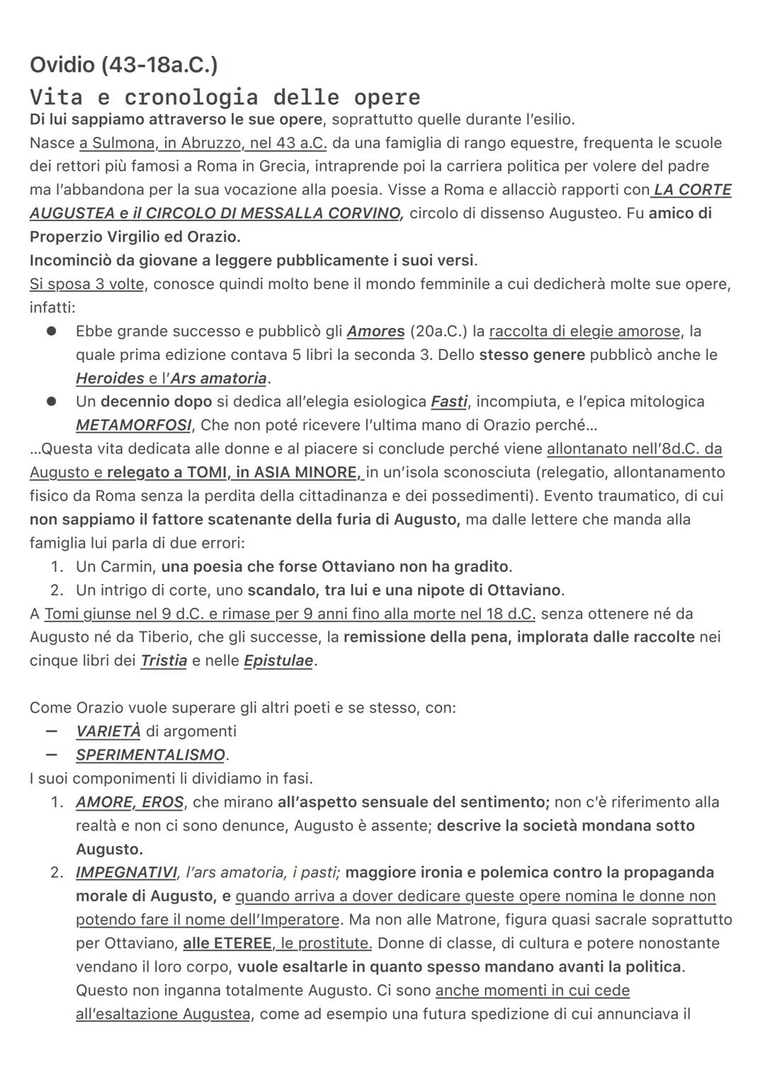 Ovidio (43-18a.C.)

# Vita e cronologia delle opere

Di lui sappiamo attraverso le sue opere, soprattutto quelle durante l'esilio.

Nasce a 