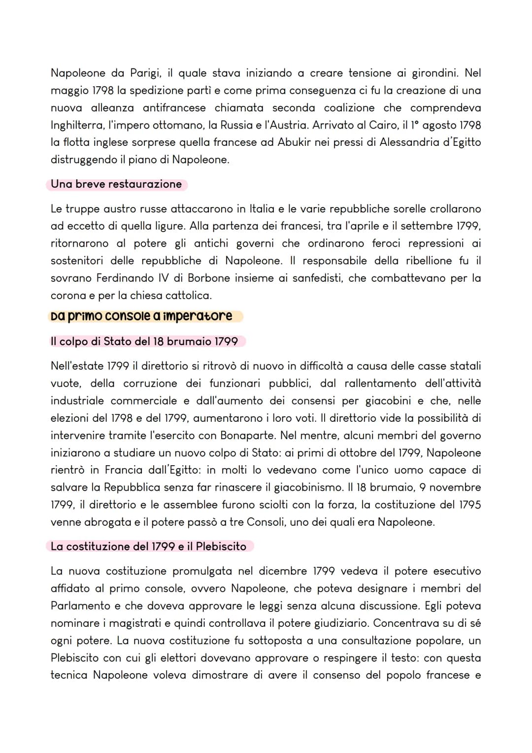 L'EPOCA DI NAPOLEONE BONAPARTE
Napoleone e la conquista
dell'Italia
Il direttorio e l'esercito: tra
guerra e colpo di Stato
dal 1695 il dire