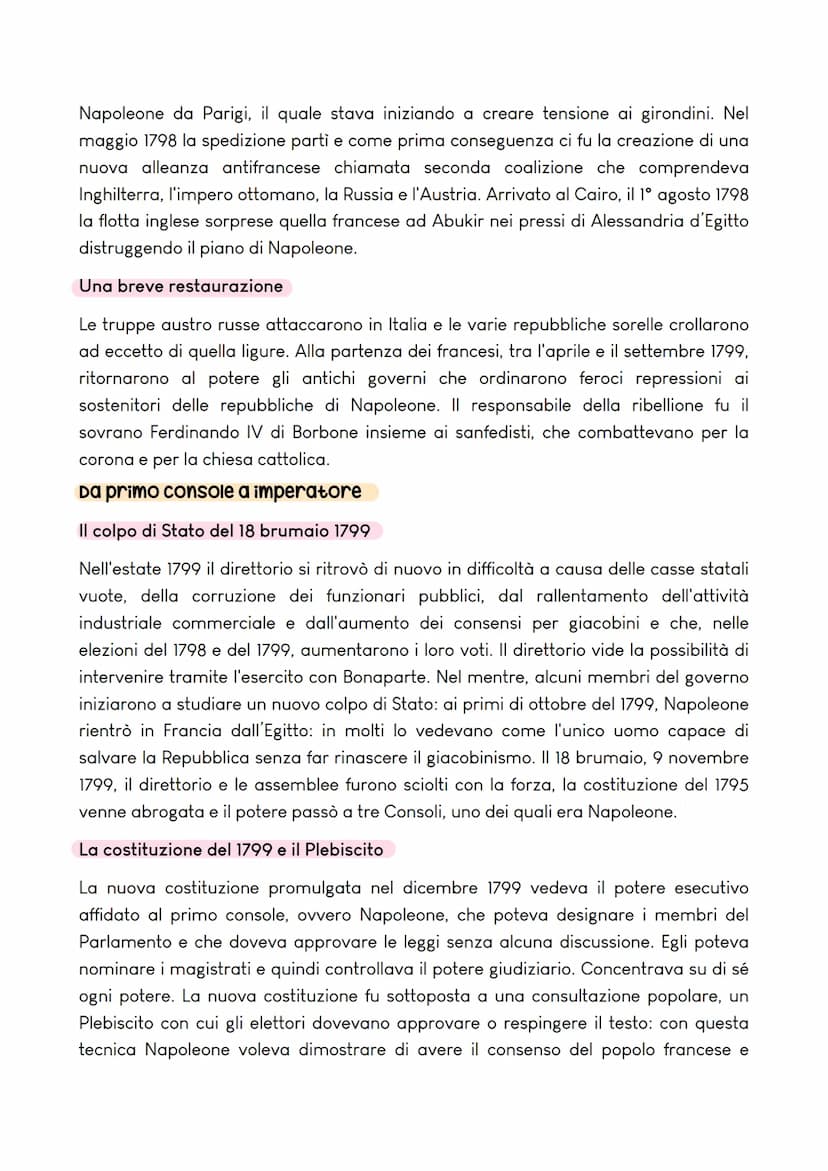 L'EPOCA DI NAPOLEONE BONAPARTE
Napoleone e la conquista
dell'Italia
Il direttorio e l'esercito: tra
guerra e colpo di Stato
dal 1695 il dire