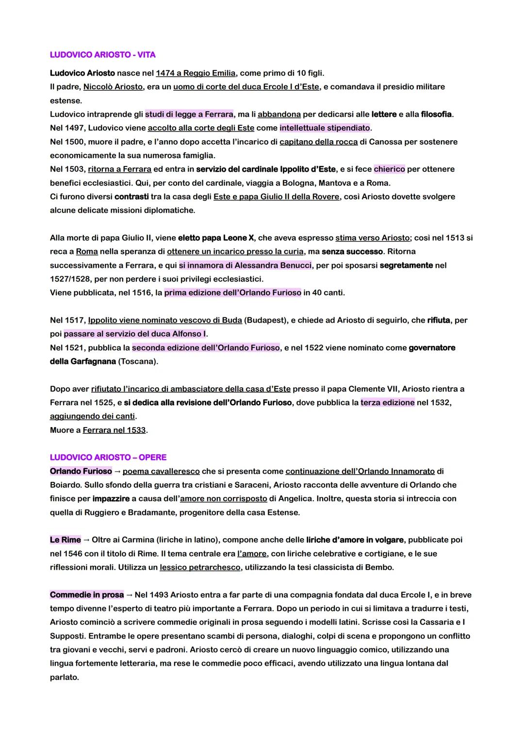 LUDOVICO ARIOSTO - VITA
Ludovico Ariosto nasce nel 1474 a Reggio Emilia, come primo di 10 figli.
Il padre, Niccolò Ariosto, era un uomo di c