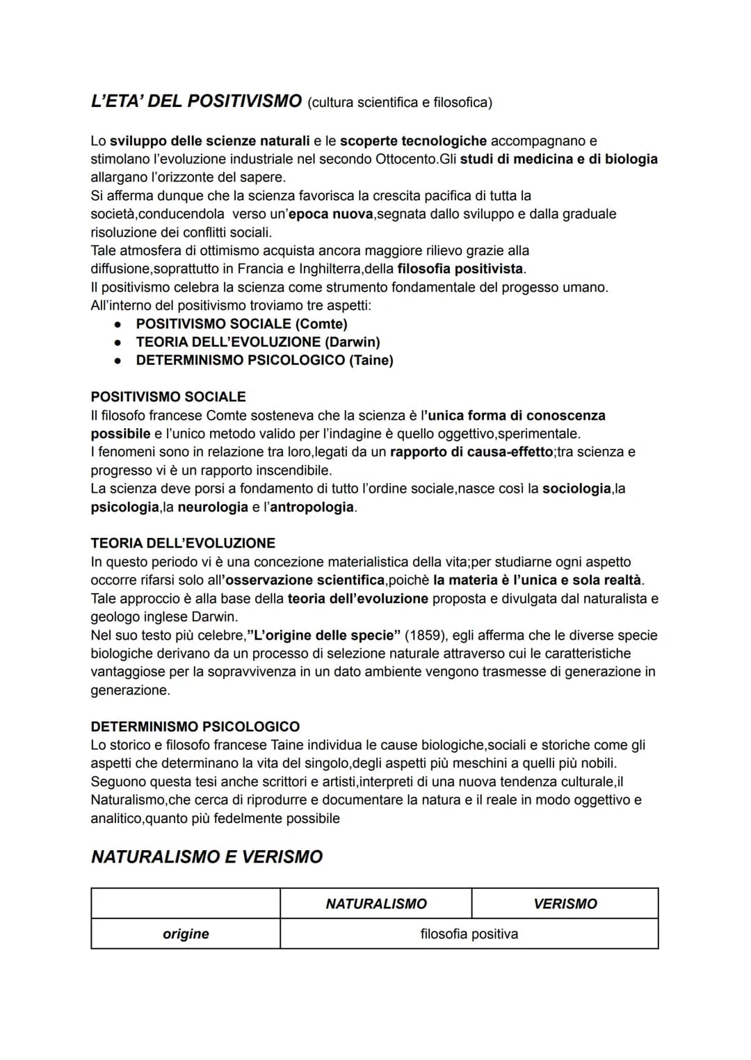 L'ETA' DEL POSITIVISMO (cultura scientifica e filosofica)
Lo sviluppo delle scienze naturali e le scoperte tecnologiche accompagnano e
stimo