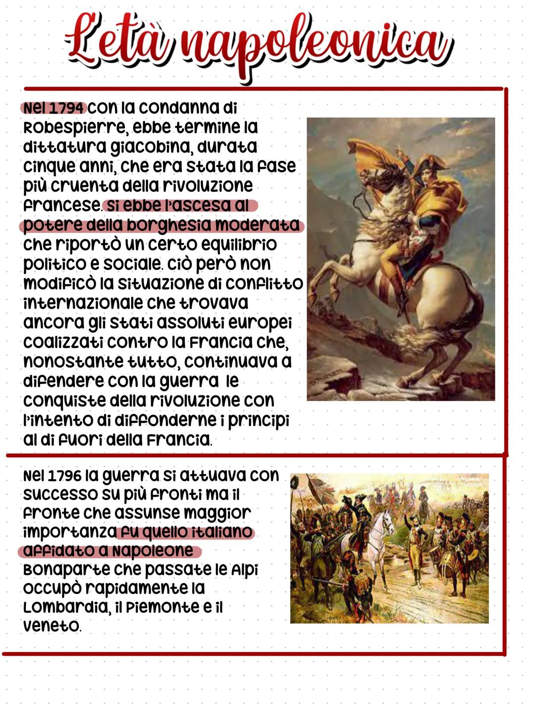 Leta napoleonicas
Nel 1794 con la condanna di
Robespierre, ebbe termine la
dittatura giacobina, durata
cinque anni, che era stata la fase
pi