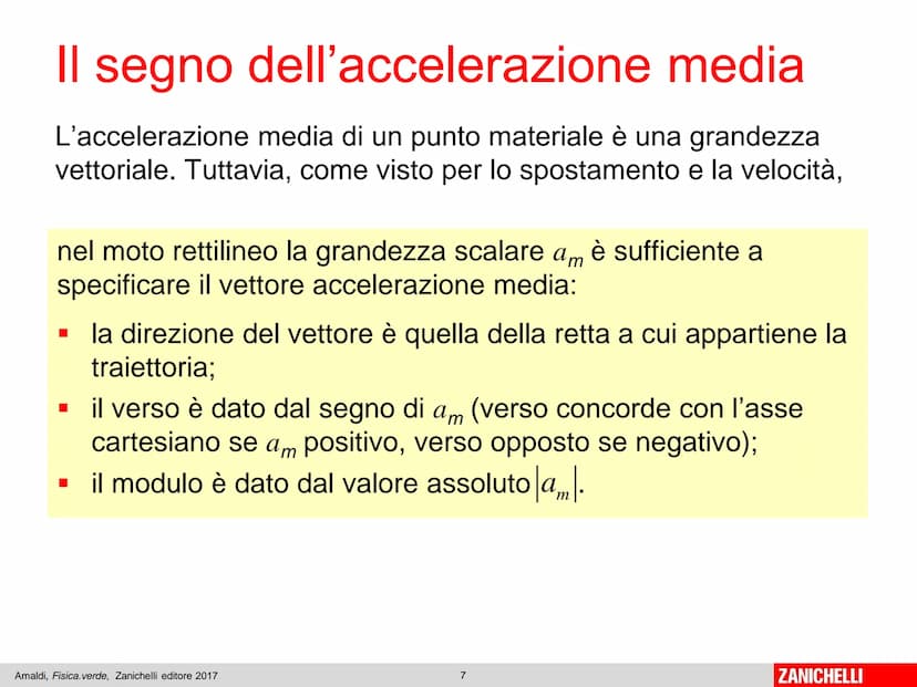 Capitolo 7
L'accelerazione
Amaldi, Fisica.verde, Zanichelli editore 2017
1
ZANICHELLI Il moto rettilineo vario
Amaldi, Fisica. verde, Zanich