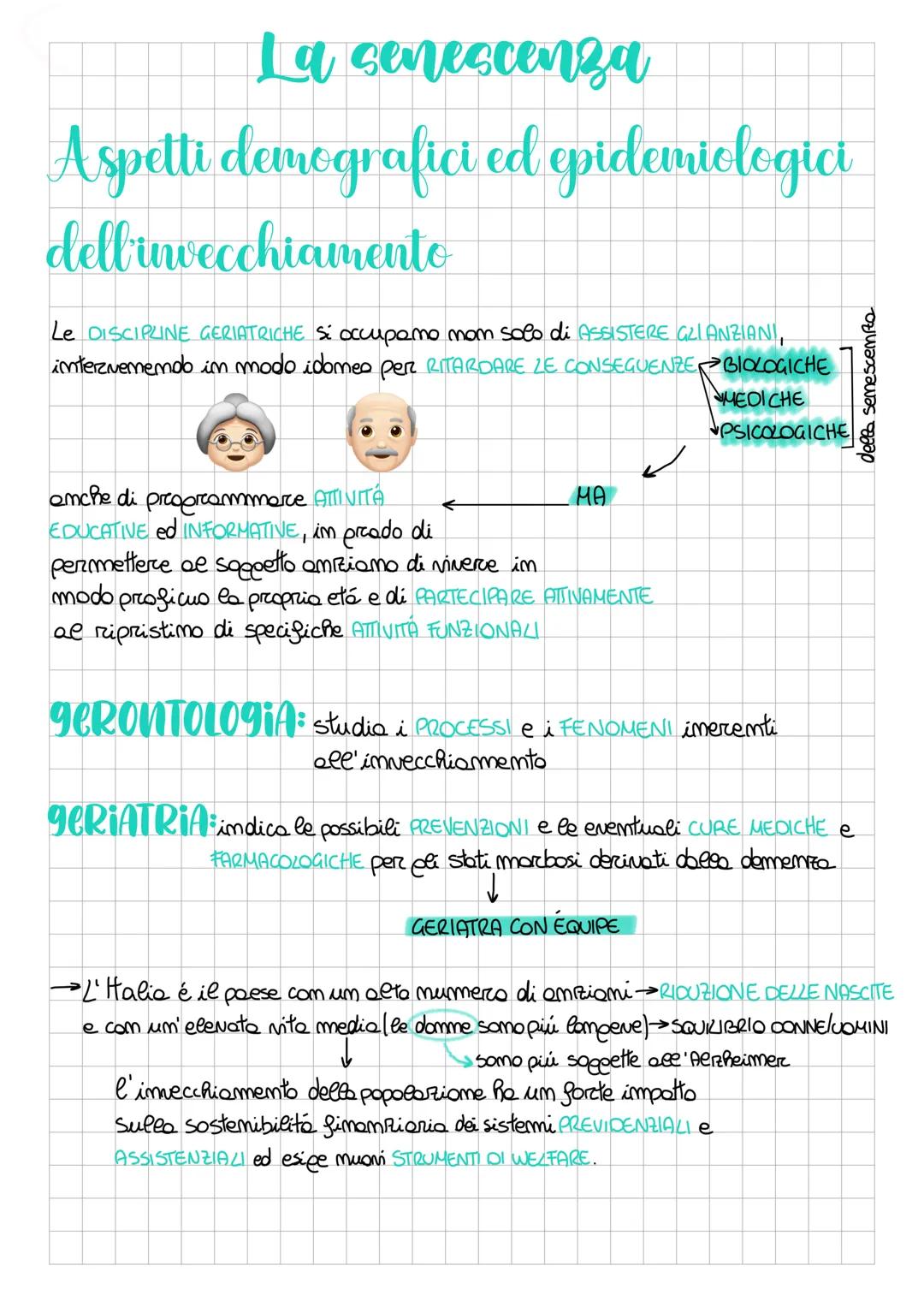 La senescenza
Aspetti demografici ed epidemiologici
dell'invecchiamento
Le DISCIPLINE GERIATRICHE si occupano non solo di ASSISTERE GLIANZIA