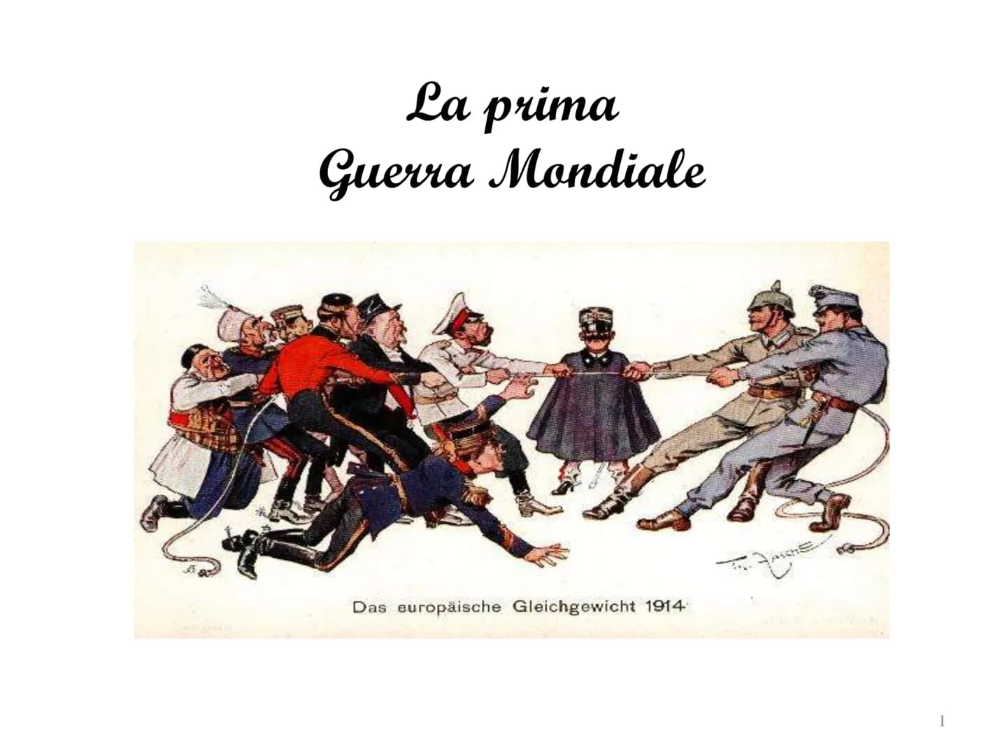 La prima
Guerra Mondiale
Das europäische Gleichgewicht 1914
1 POLITICHE
MILITARI
CAUSE
REMOTE
CAUSA
PROSSIMA
CULTURALE
ECONOMICHE
ASSASSINIO