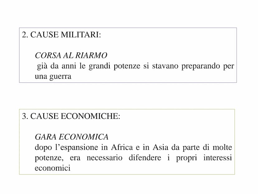La prima
Guerra Mondiale
Das europäische Gleichgewicht 1914
1 POLITICHE
MILITARI
CAUSE
REMOTE
CAUSA
PROSSIMA
CULTURALE
ECONOMICHE
ASSASSINIO