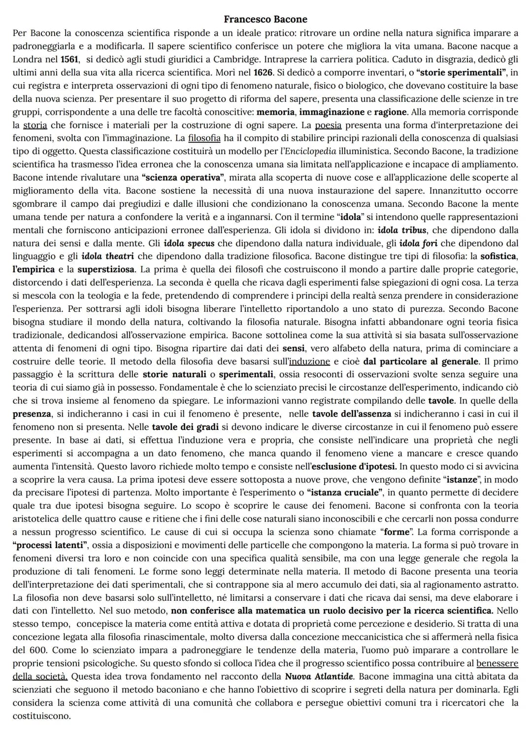 Francesco Bacone
Per Bacone la conoscenza scientifica risponde a un ideale pratico: ritrovare un ordine nella natura significa imparare a
pa