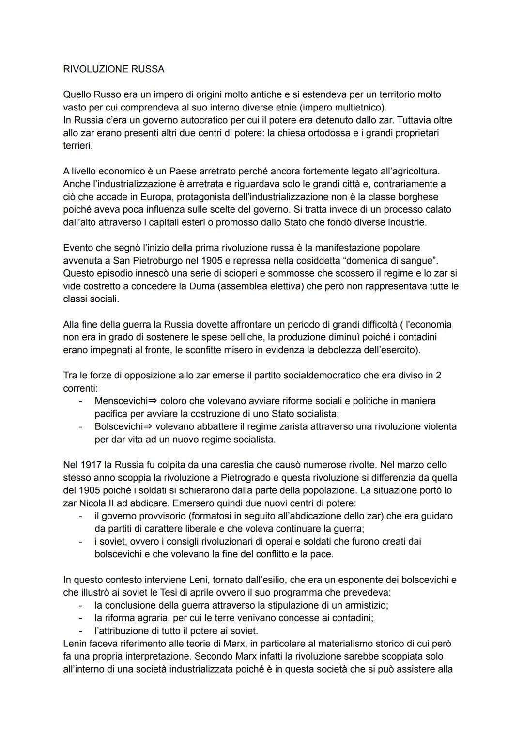 RIVOLUZIONE RUSSA
Quello Russo era un impero di origini molto antiche e si estendeva per un territorio molto
vasto per cui comprendeva al su