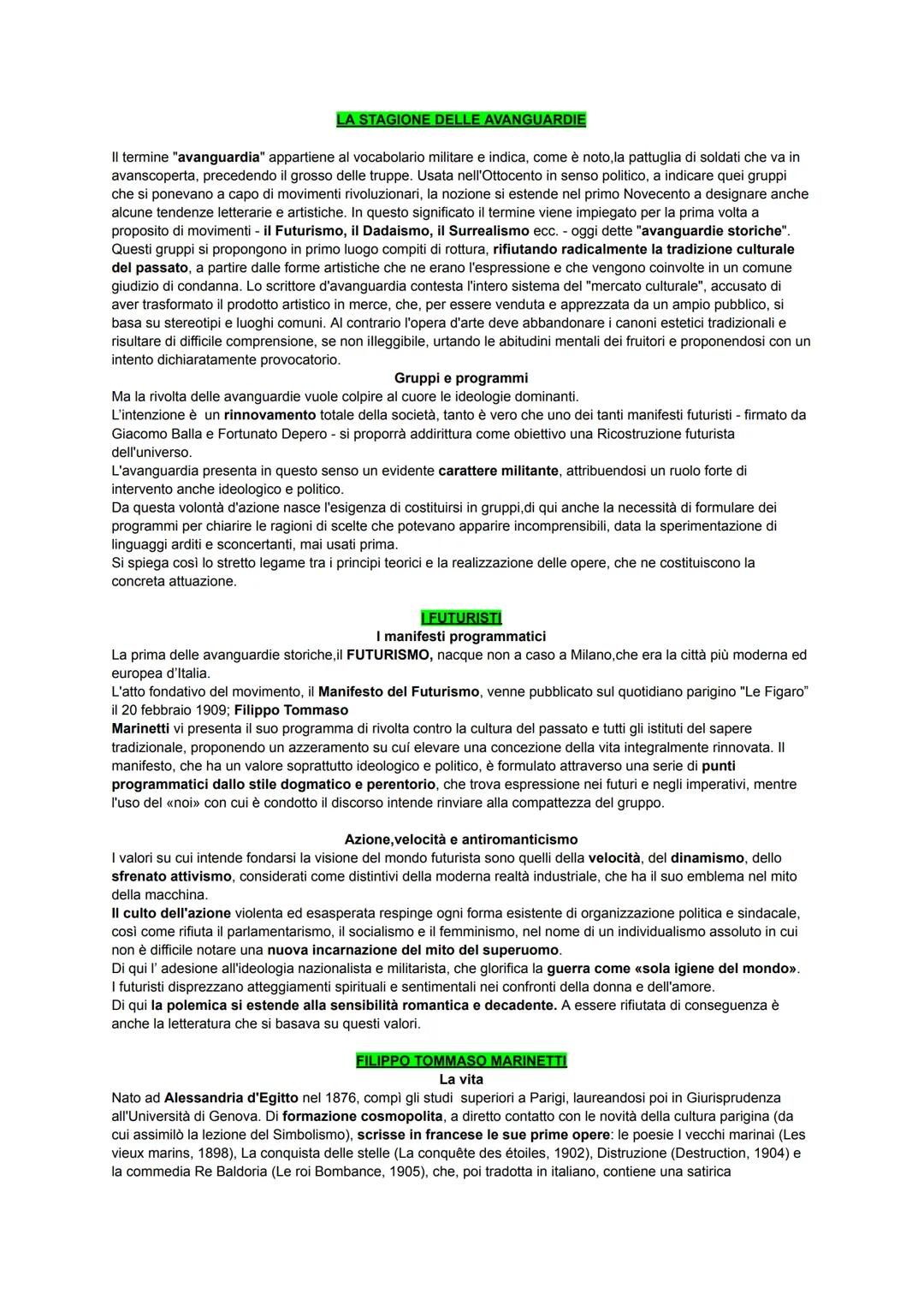 # LA STAGIONE DELLE AVANGUARDIE

Il termine "avanguardia" appartiene al vocabolario militare e indica, come è noto, la pattuglia di soldati 