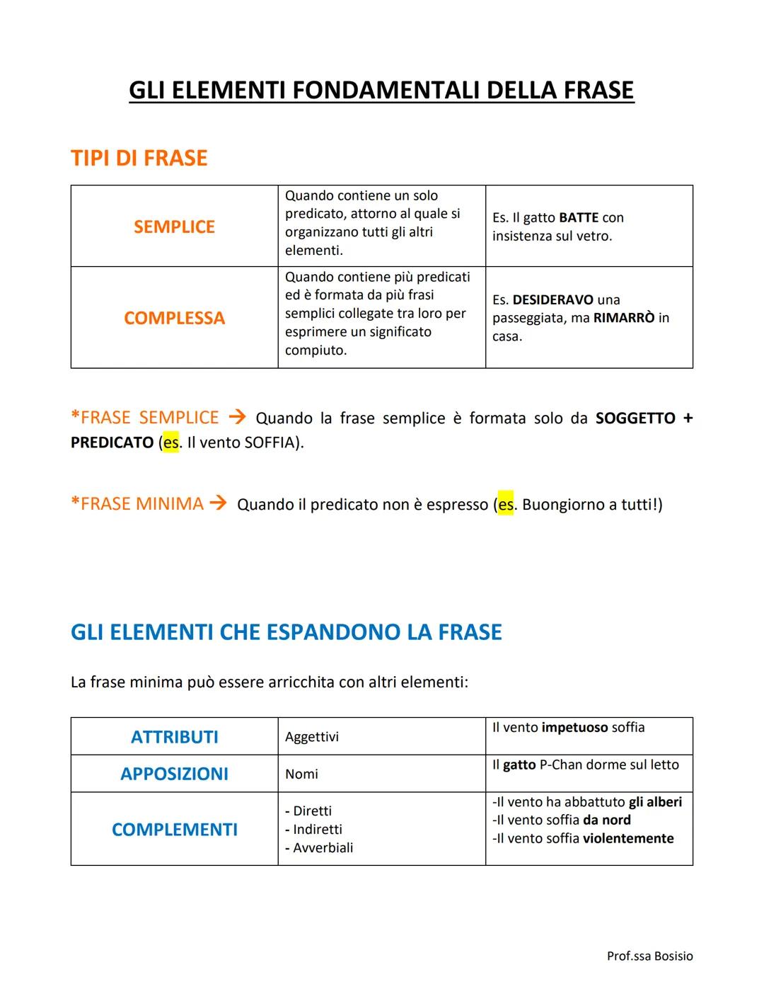 GLI ELEMENTI FONDAMENTALI DELLA FRASE
TIPI DI FRASE
SEMPLICE
COMPLESSA
Quando contiene un solo
predicato, attorno al quale si
organizzano tu
