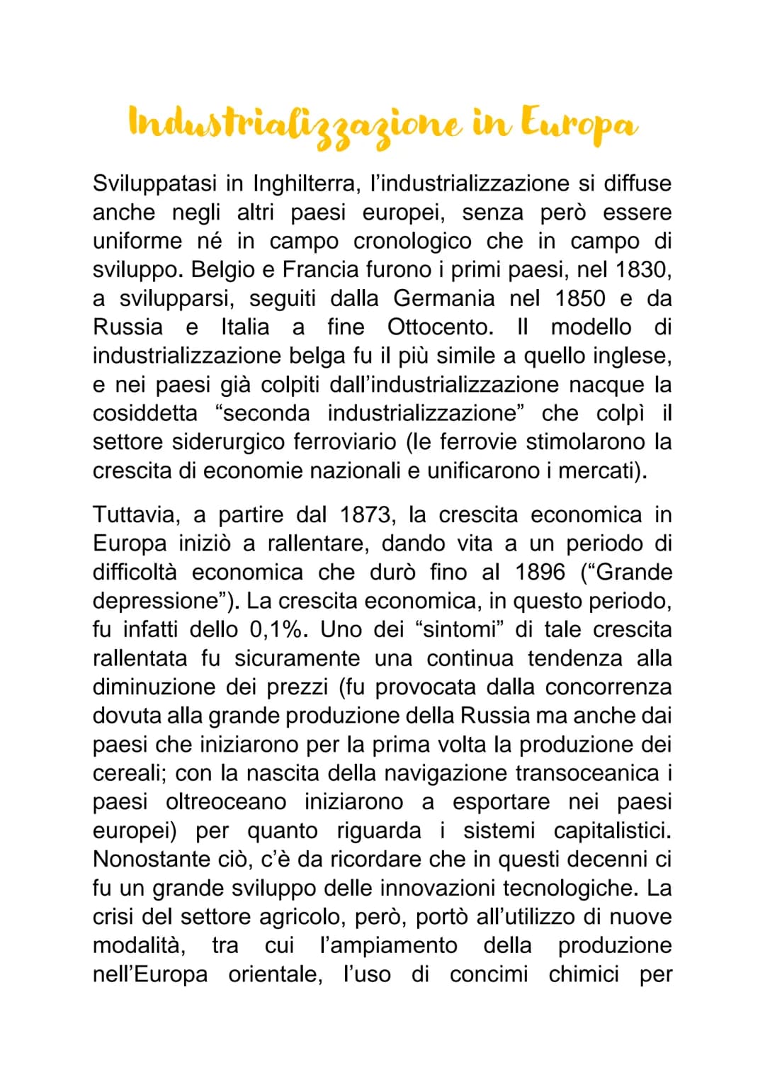 Industrializzazione in Europa
Sviluppatasi in Inghilterra, l'industrializzazione si diffuse
anche negli altri paesi europei, senza però esse