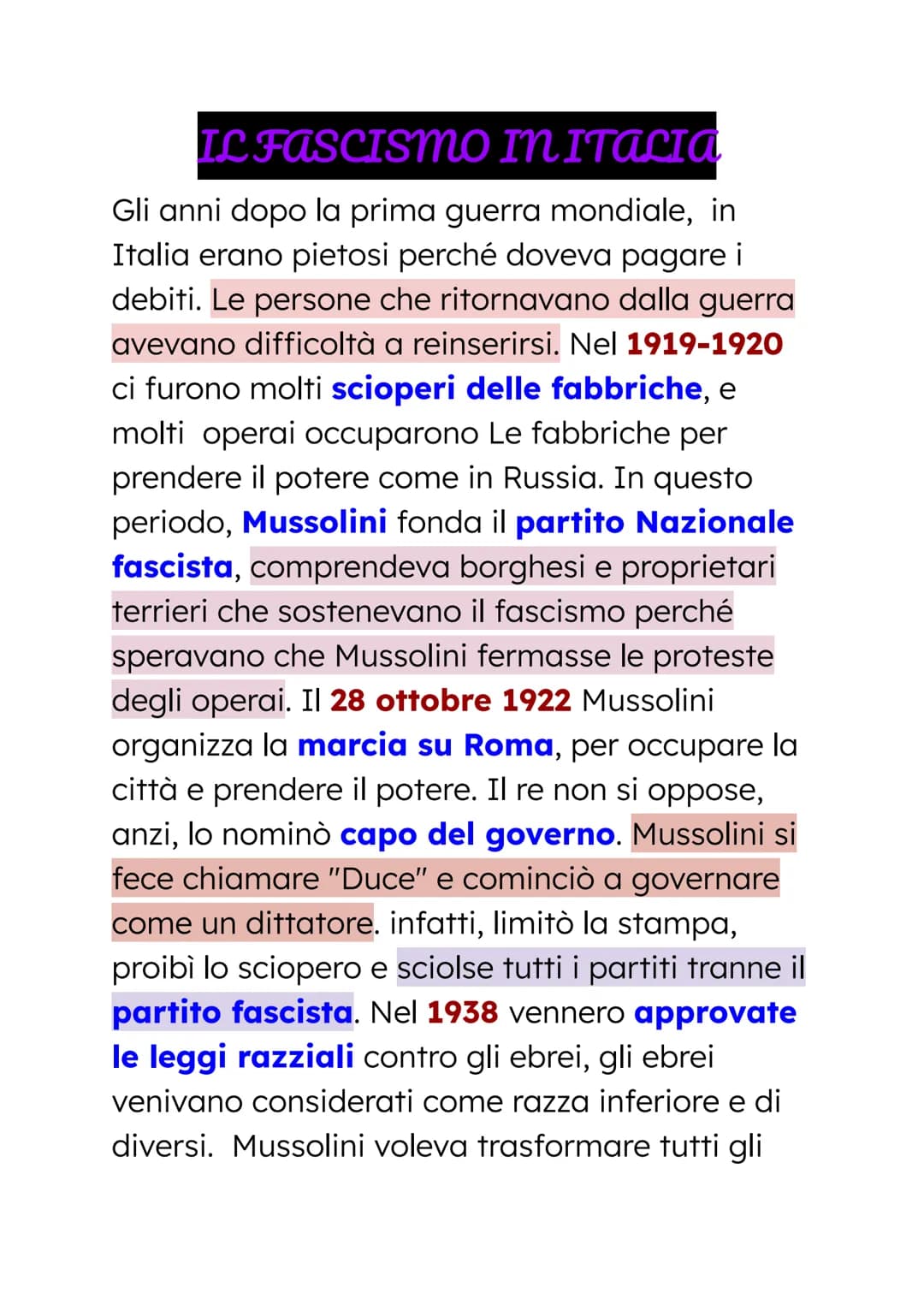 IL FASCISMO IN ITALIA
Gli anni dopo la prima guerra mondiale, in
Italia erano pietosi perché doveva pagare i
debiti. Le persone che ritornav