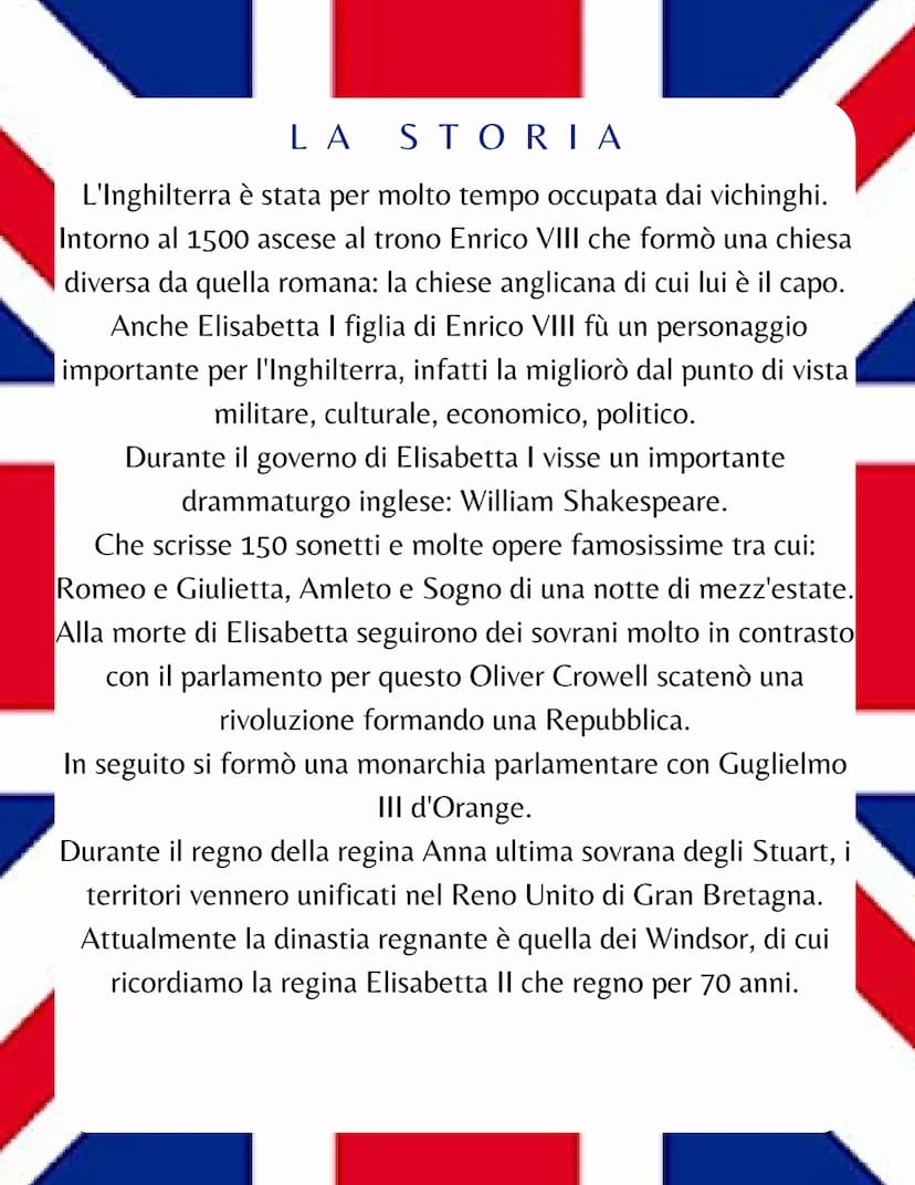 IL REGNO UNITO
Il Regno unito è una monarchia costituzionale.
La sua capitale è Londra.
Altre città importanti sono: Manchester, Liverpool, 