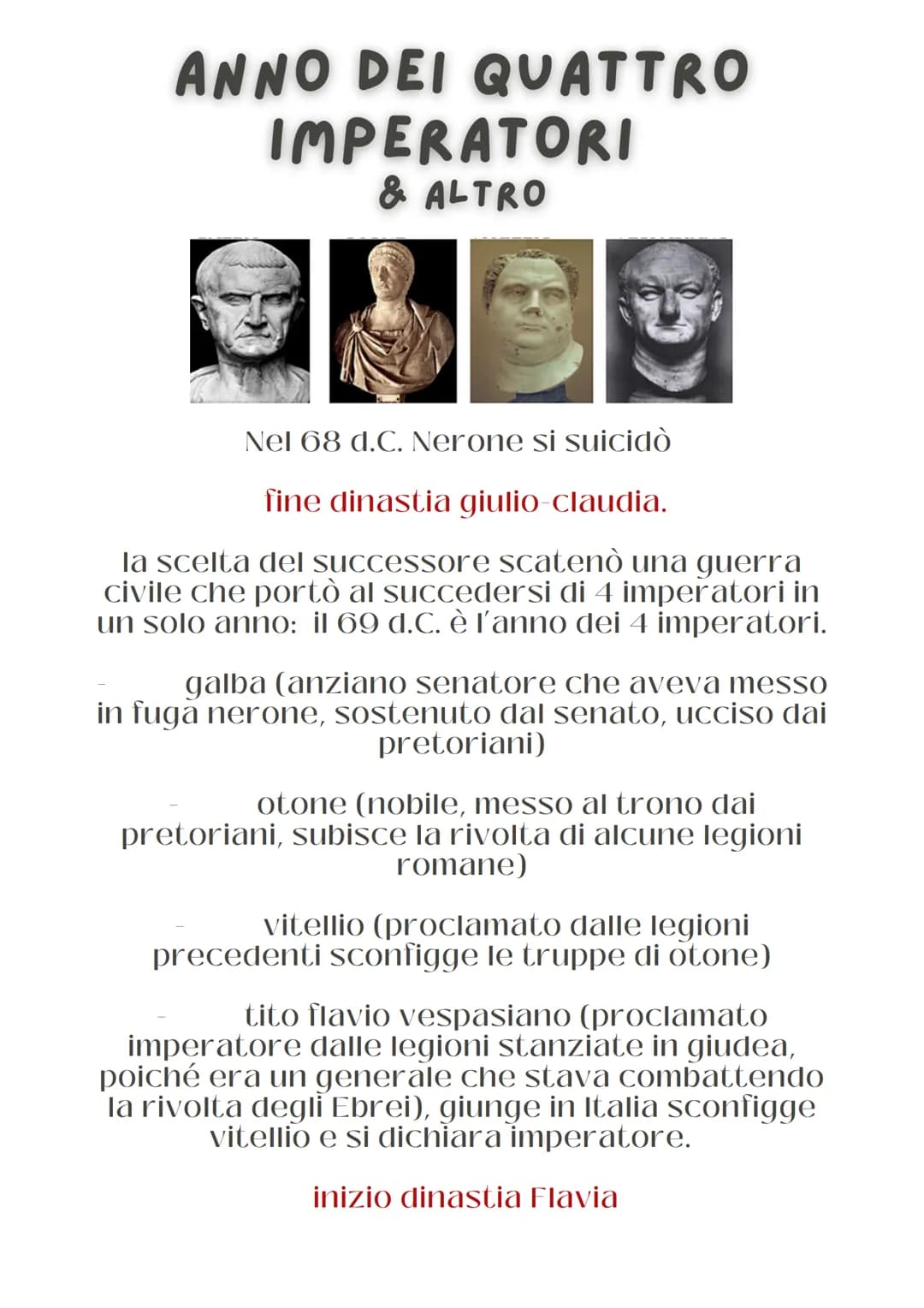 ANNO DEI QUATTRO
IMPERATORI
& ALTRO
SC
Nel 68 d.C. Nerone si suicidò
fine dinastia giulio-claudia.
la scelta del successore scatenò una guer