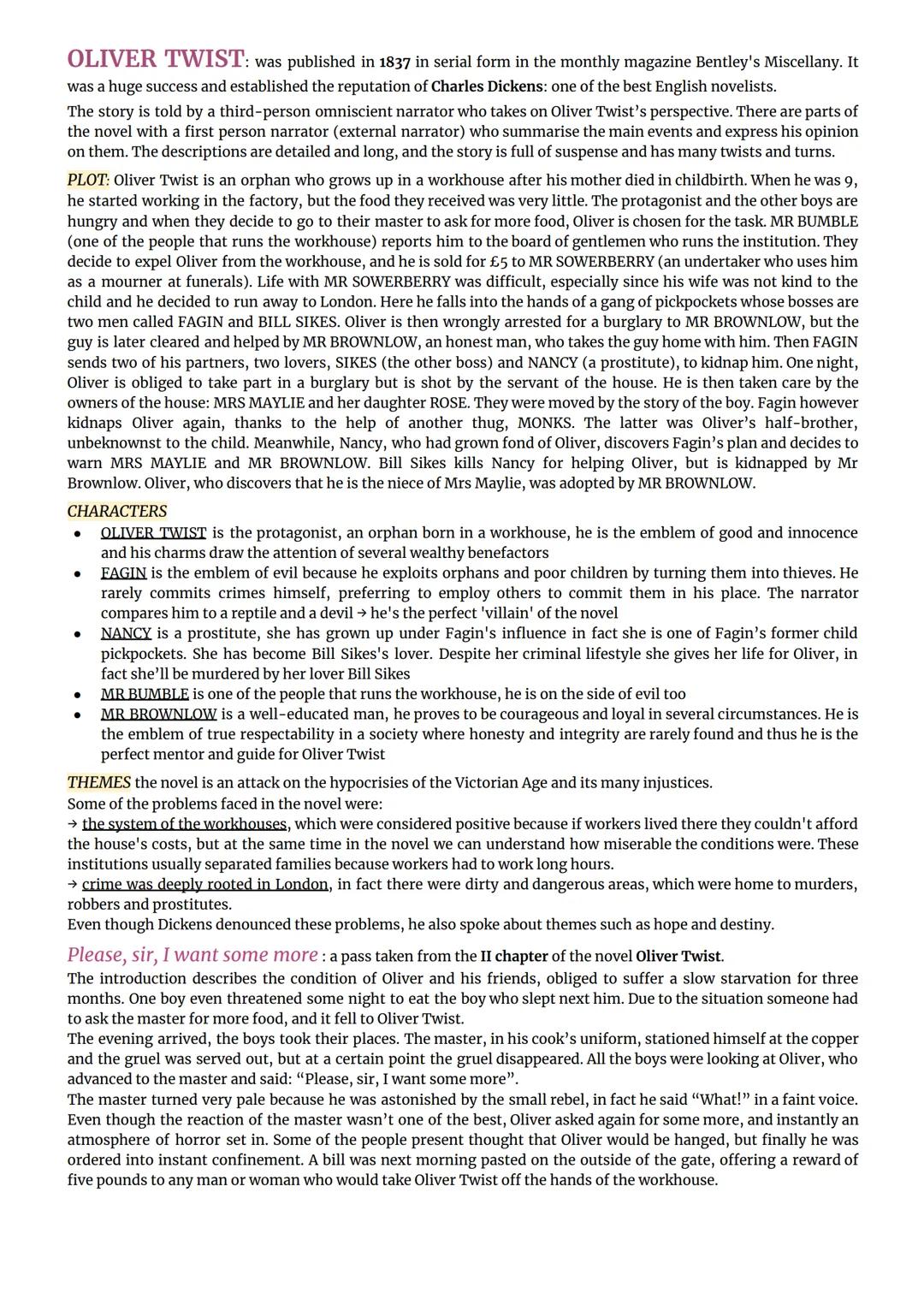 OLIVER TWIST: was published in 1837 in serial form in the monthly magazine Bentley's Miscellany. It
was a huge success and established the r