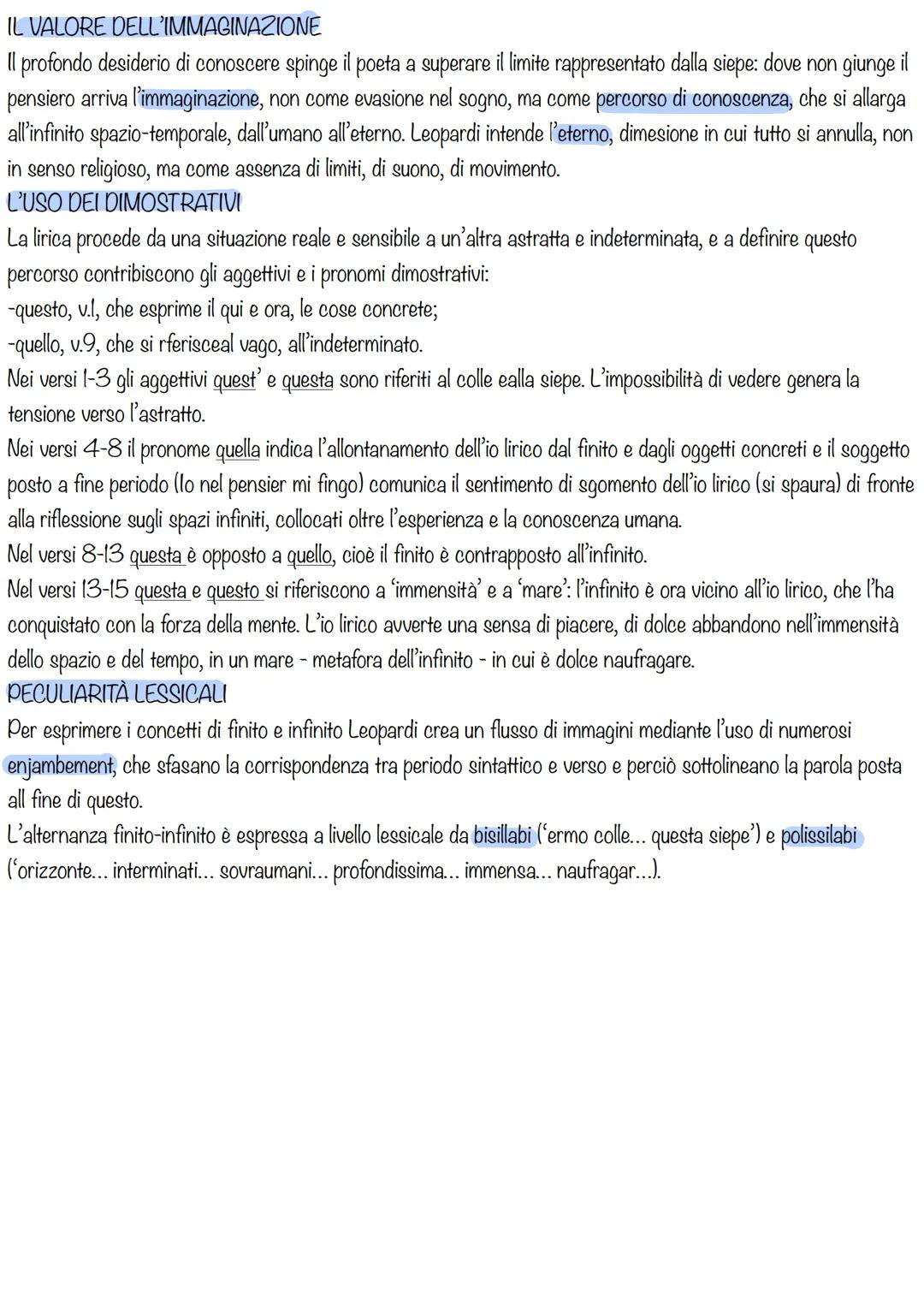 L'INFINITO
Sempre caro(1) mi fu quest'ermo colle(2),
E questa siepe, che da tante parte
Dell'ultimo orizzonte il guardo esclude(3).
Ma seden
