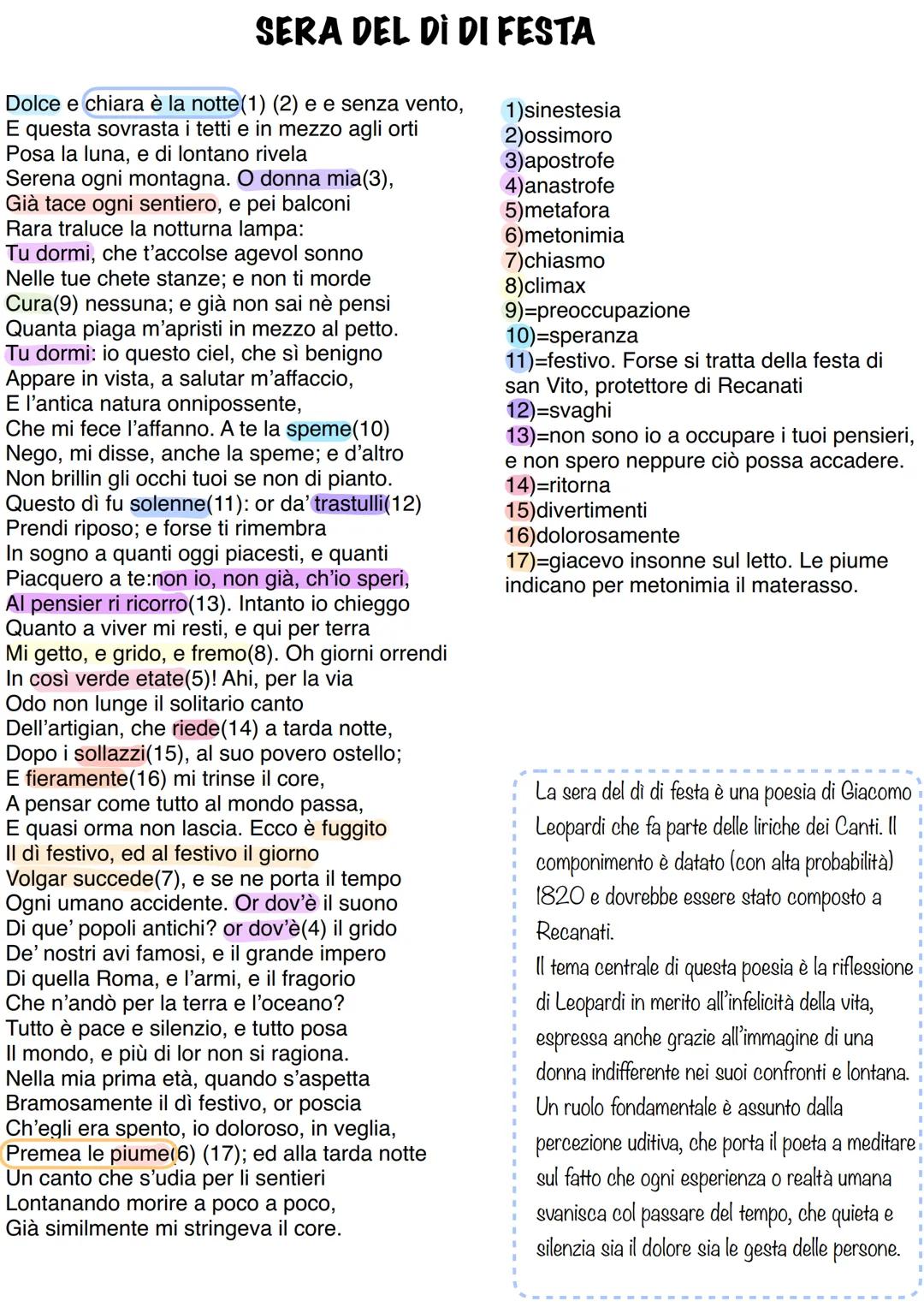 L'INFINITO
Sempre caro(1) mi fu quest'ermo colle(2),
E questa siepe, che da tante parte
Dell'ultimo orizzonte il guardo esclude(3).
Ma seden