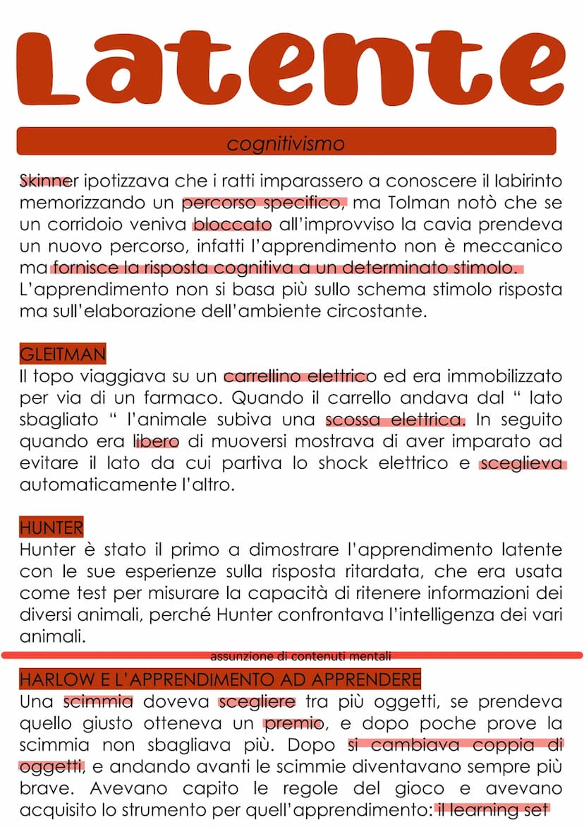 L'apprendimento
L'apprendimento è il processo con cui un organismo vivente è
modificato più o meno definitivamente da ciò che fa e da
quello